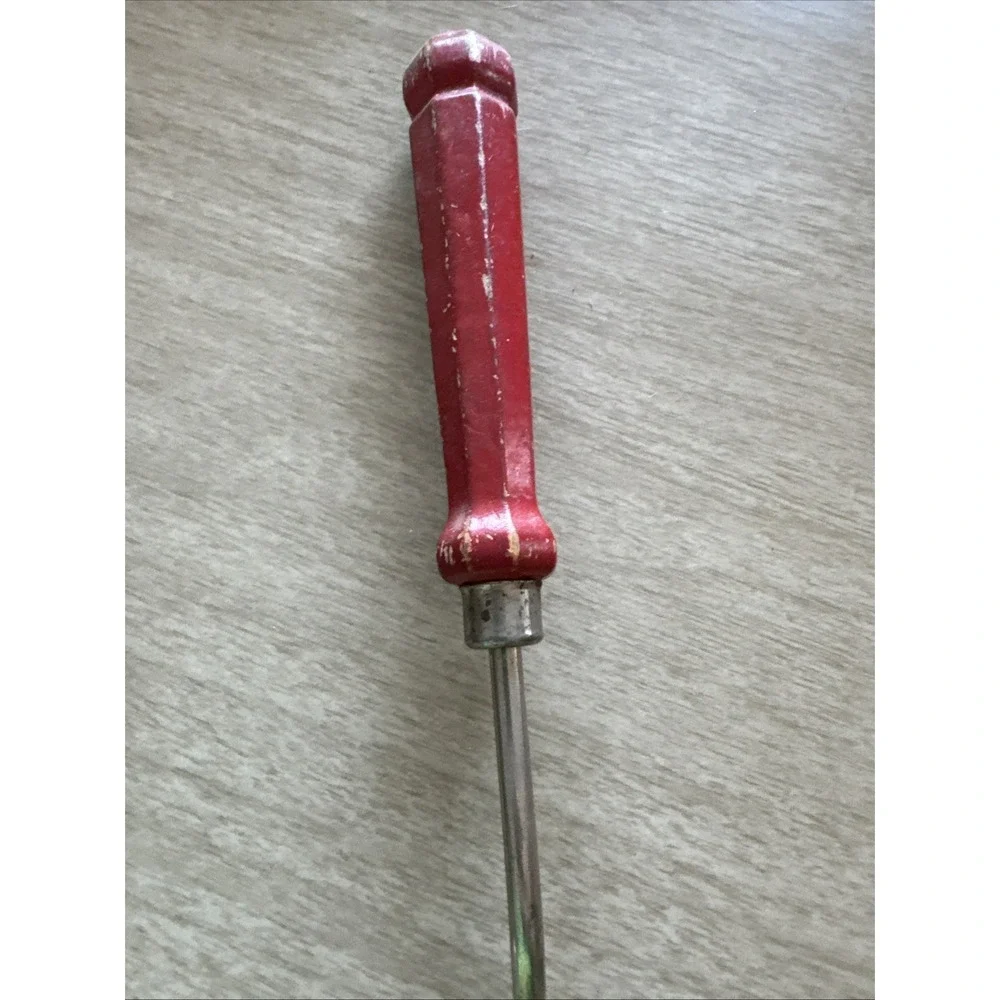 Vtg Slotted Spatula Turner Flipper Red Wood Handle MCM Kitchen Tool Farmhouse